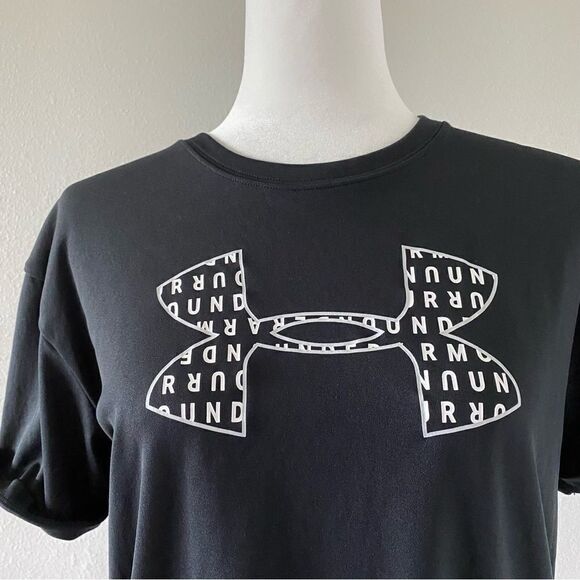 Under Armour Womans Heatgear Workout Top Black Rolled Sleeves SZ S - Picture 6 of 13